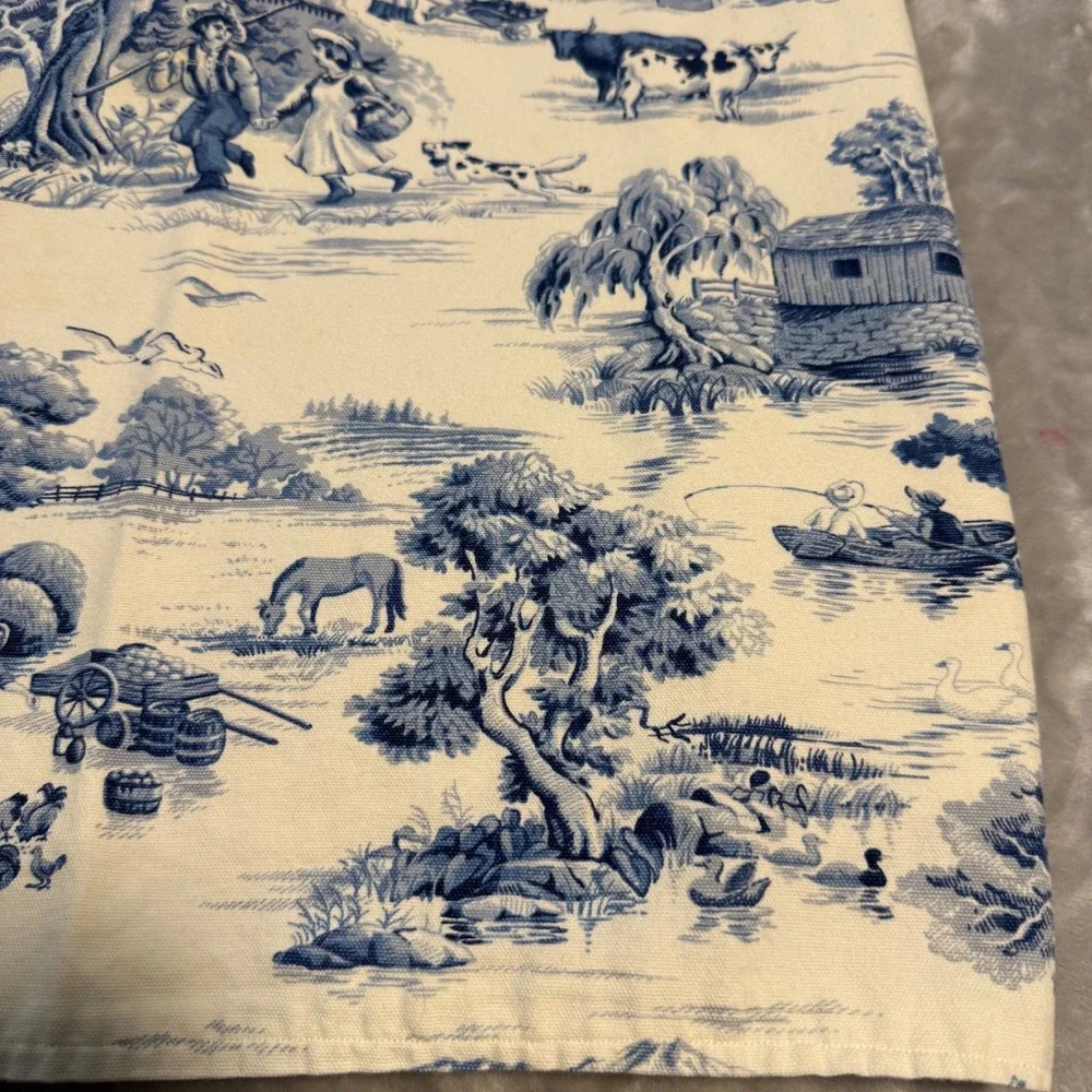 Blue Toile Farmhouse Apron Country Cottagecore Pastoral Scene Kitchen Cooking‎